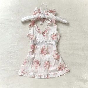 Y2K Pink Floral Halter Tie Top Small